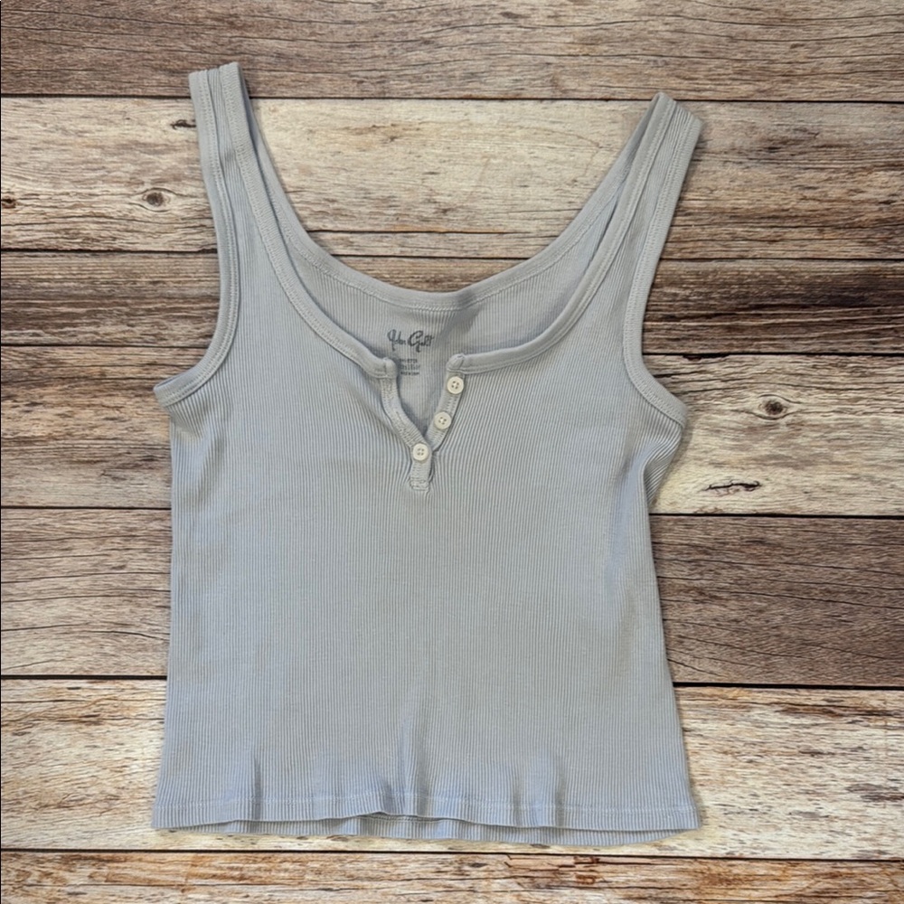 Brandy Melville Blue waist length Tank Top with buttons.